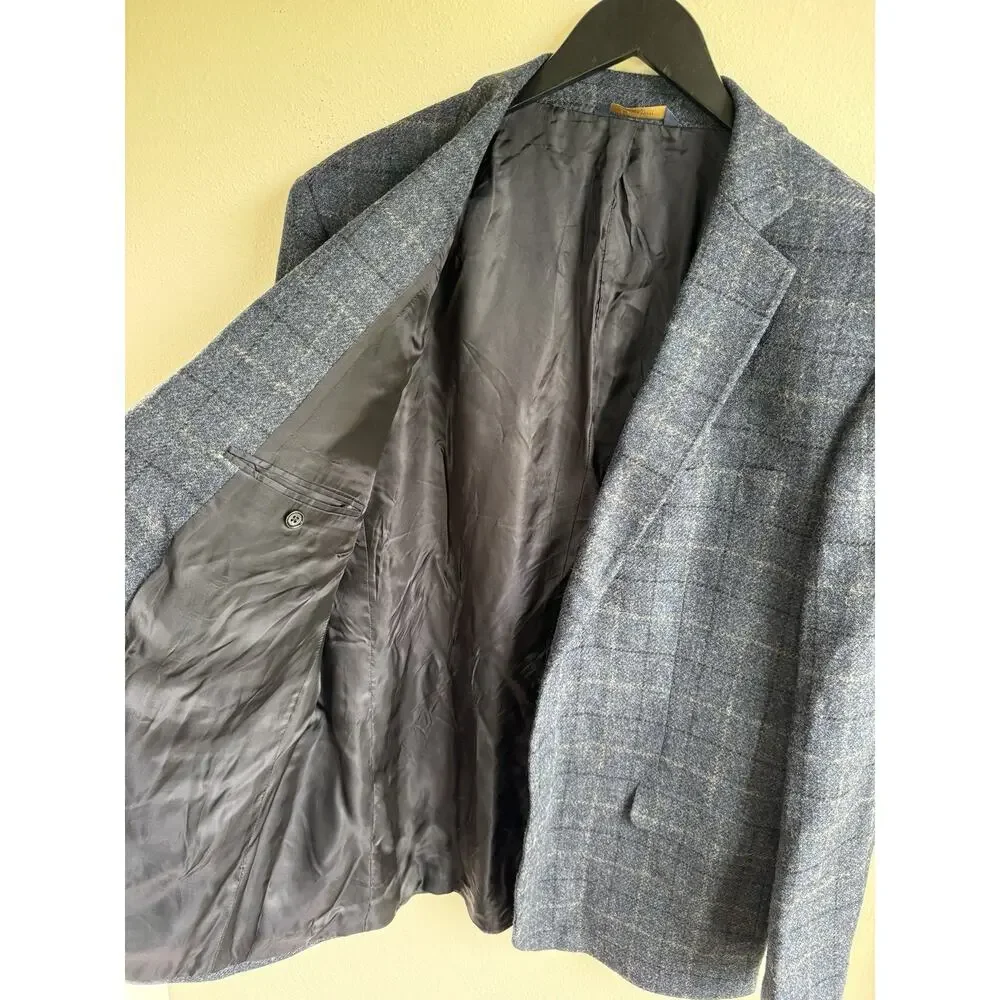 Brooks Brothers Blazer Mens 46R Navy Regent Windowpane Sport Coat
